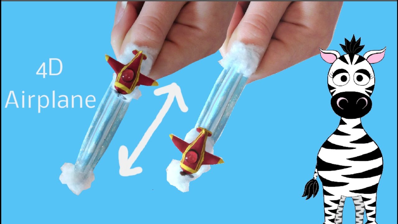 4D Flying Airplane Acrylic Nail Art Design Tutorial
