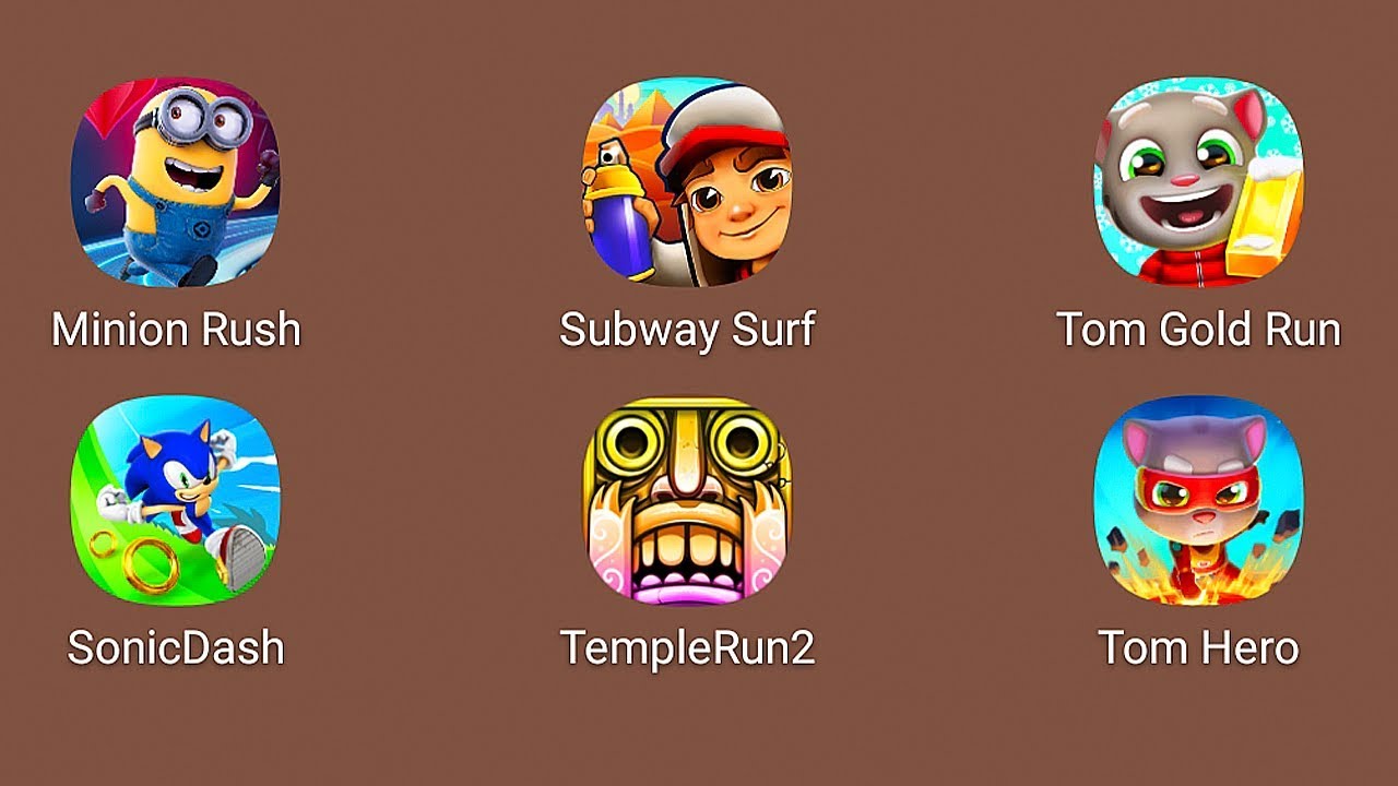 TALKING TOM HERO DASH,TEMPLE RUN 2,SONIC DASH,TALKING TOM GOLD RUN,SUBWAY SURFERS,MINION RUSH