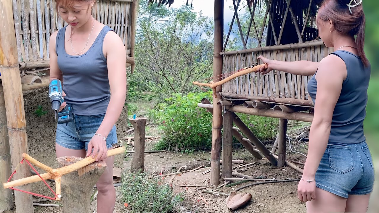 Slingshot from peach tree: A girl's simple creation