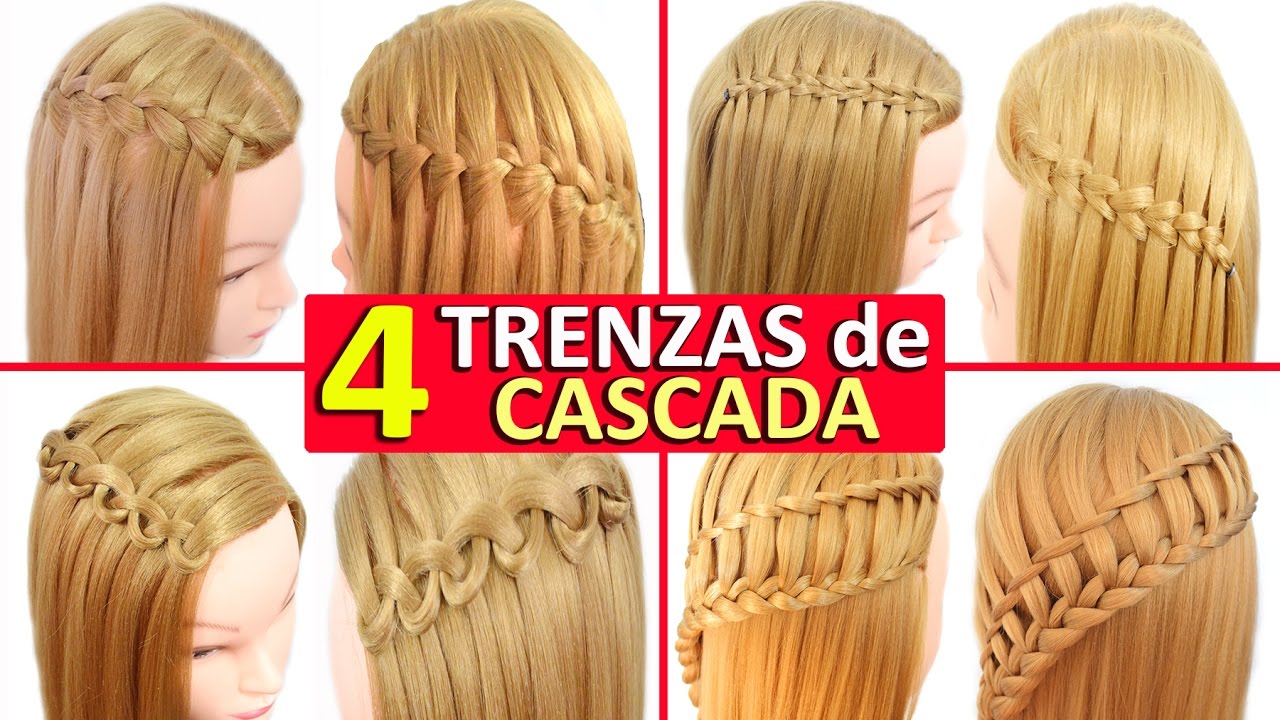 Como Hacer una Trenza en Cascada (4 FORMAS DIFERENTES)  Peinados Faciles y Rapidos