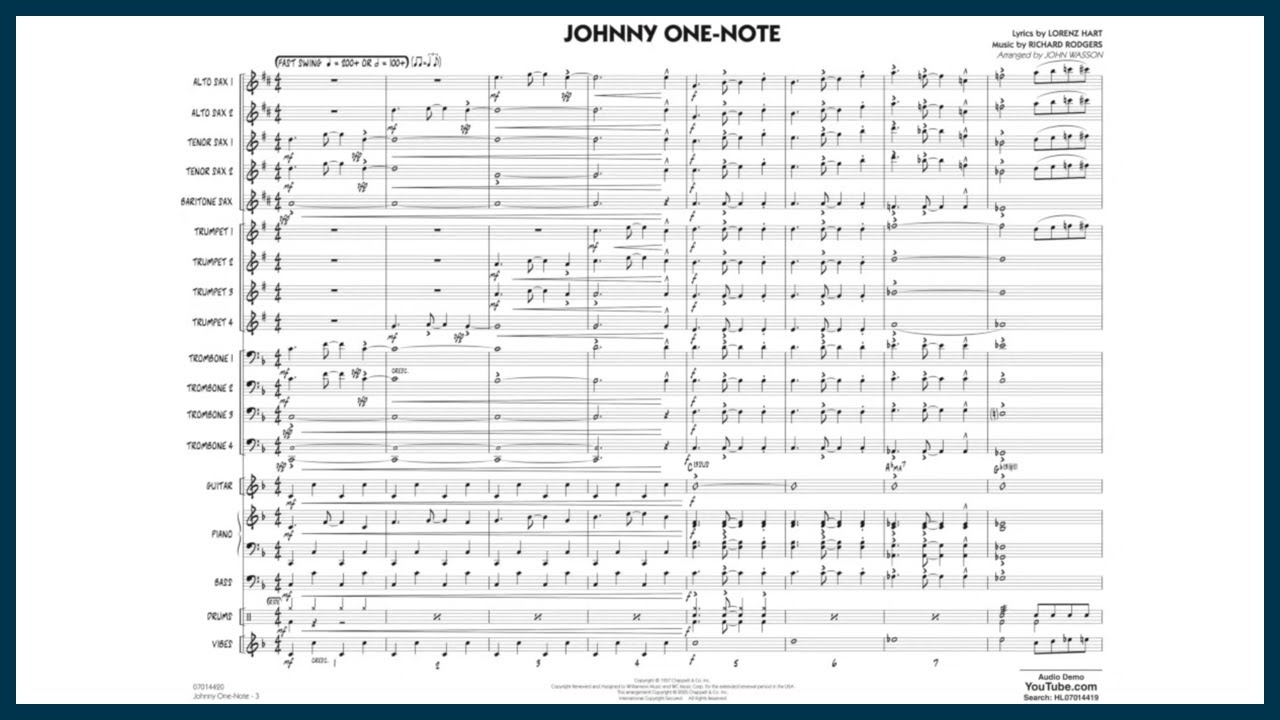 Johnny One-Note | Jazz Standard | Arr. John Wasson