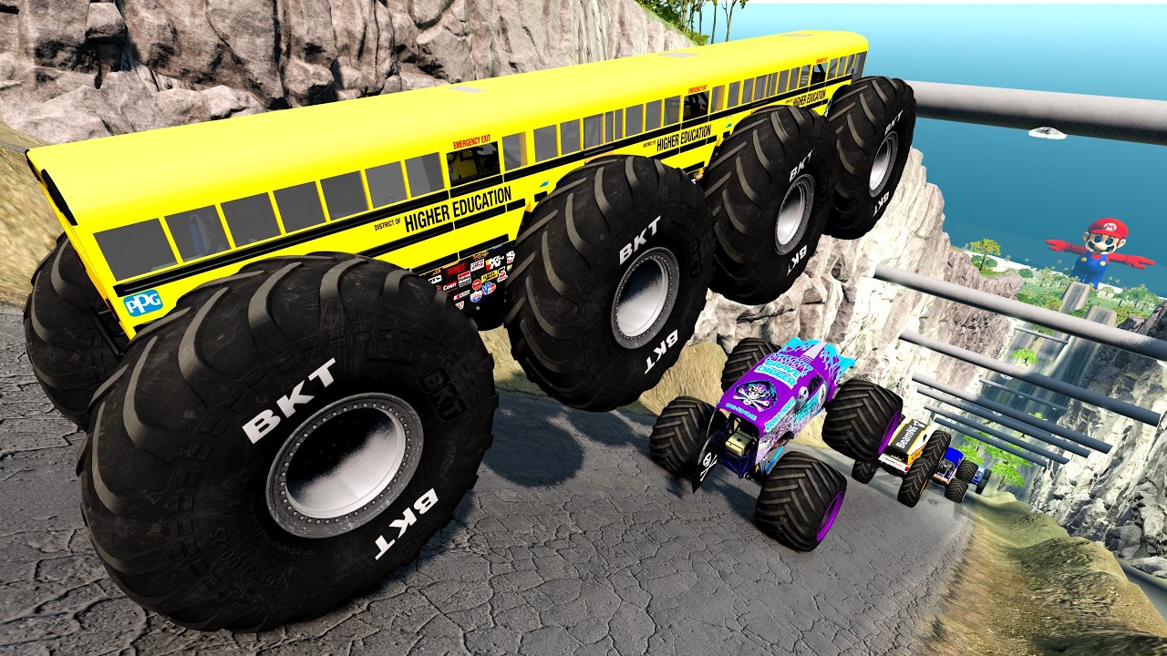 Epic High Speed Monster Trucks Jumps Stunts #008 - BeamNG Drive