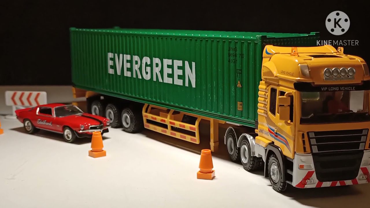 Unboxing 1/64? scale and review of Jing Bang Evergreen Container Truck 1/64 scale semi lorry