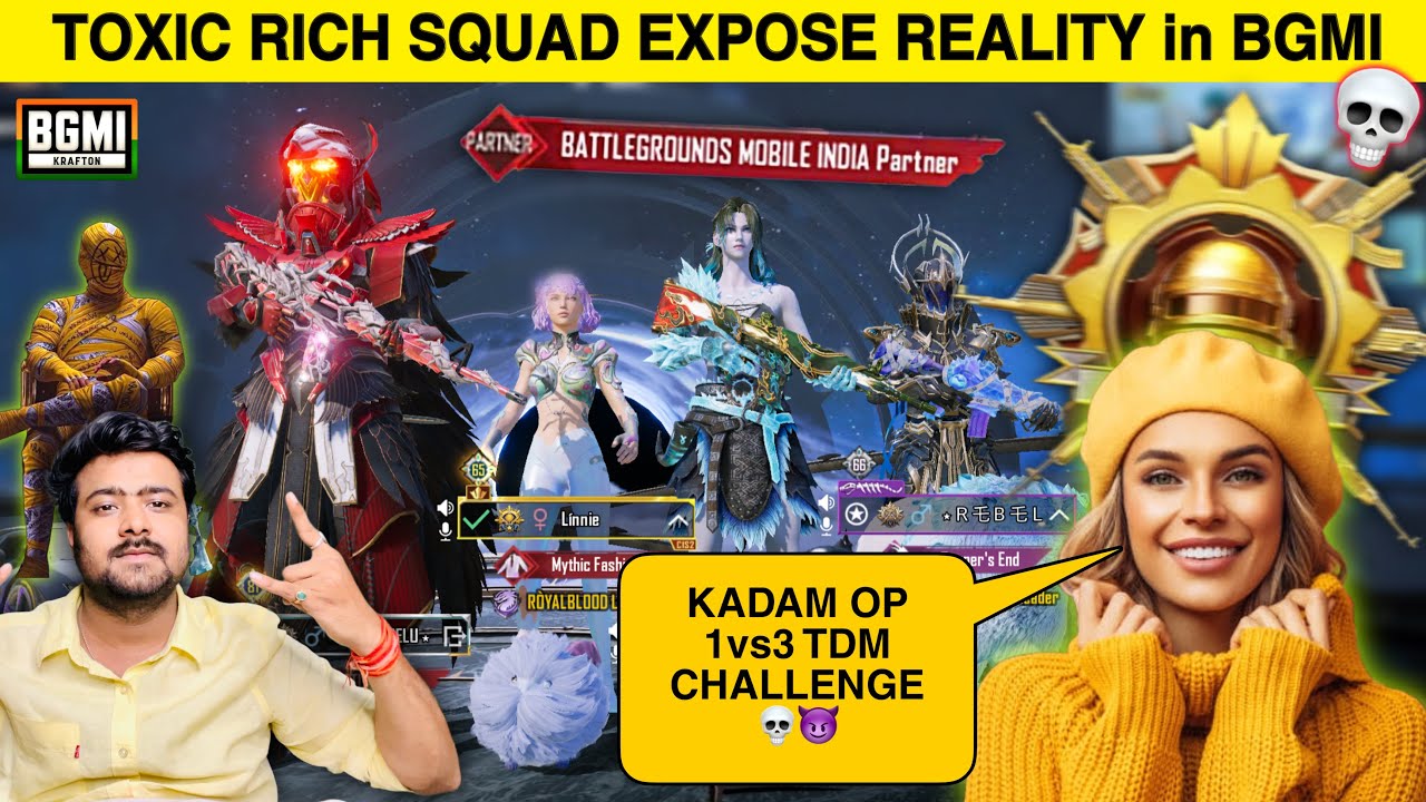 TOXIC RICH SQUAD EXPOSE REALITY IN BGMI💀 RANDOM TROLLING NOOB😈🔥1vs3 TDM CHALLENGE || KADAM OP