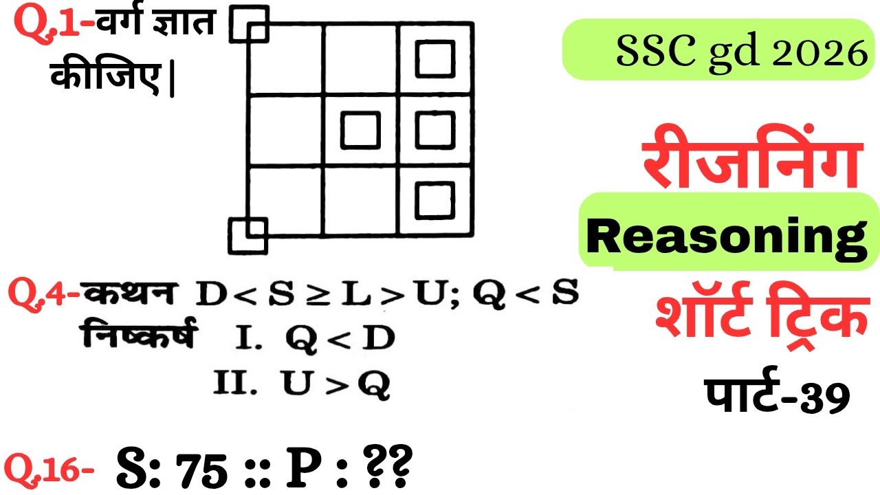 Reasoning प्रैक्टिस Set–39|| SSC gd reasoning|| ntpc reasoning|| reasoning||  reasoning practice set
