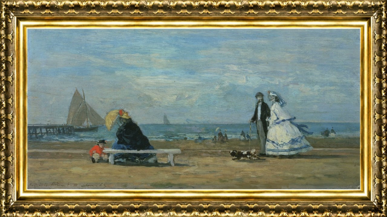 Eug&egrave;ne Boudin - The Beach at Trouville (1871) | Framed Fine Art Screensaver for TV