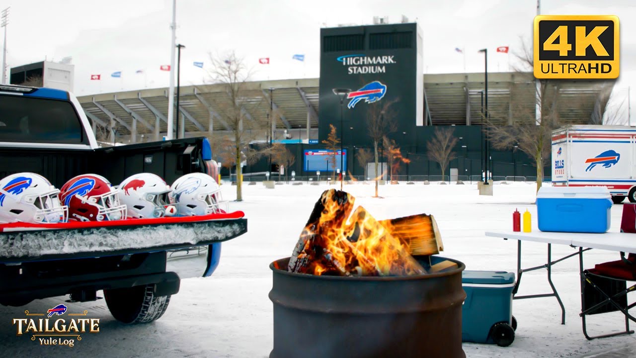 BUFFALO BILLS YULE LOG RELAXING CRACKLING TAILGATE FIREPLACE 10 HOURS
