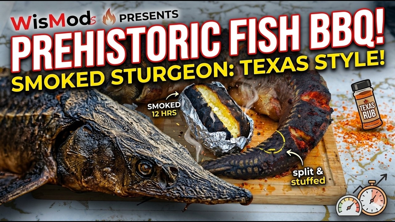 Prehistoric Fish BBq - Sturgeon smoked in a Texas style offset smoker!
