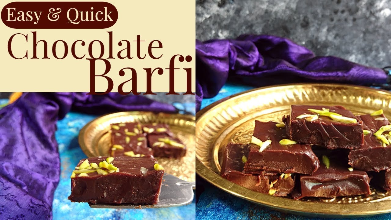 Chocolate Barfi Recipe | how to make easy milk powder chocolate burfi | 5 ingredients | diwali 2018