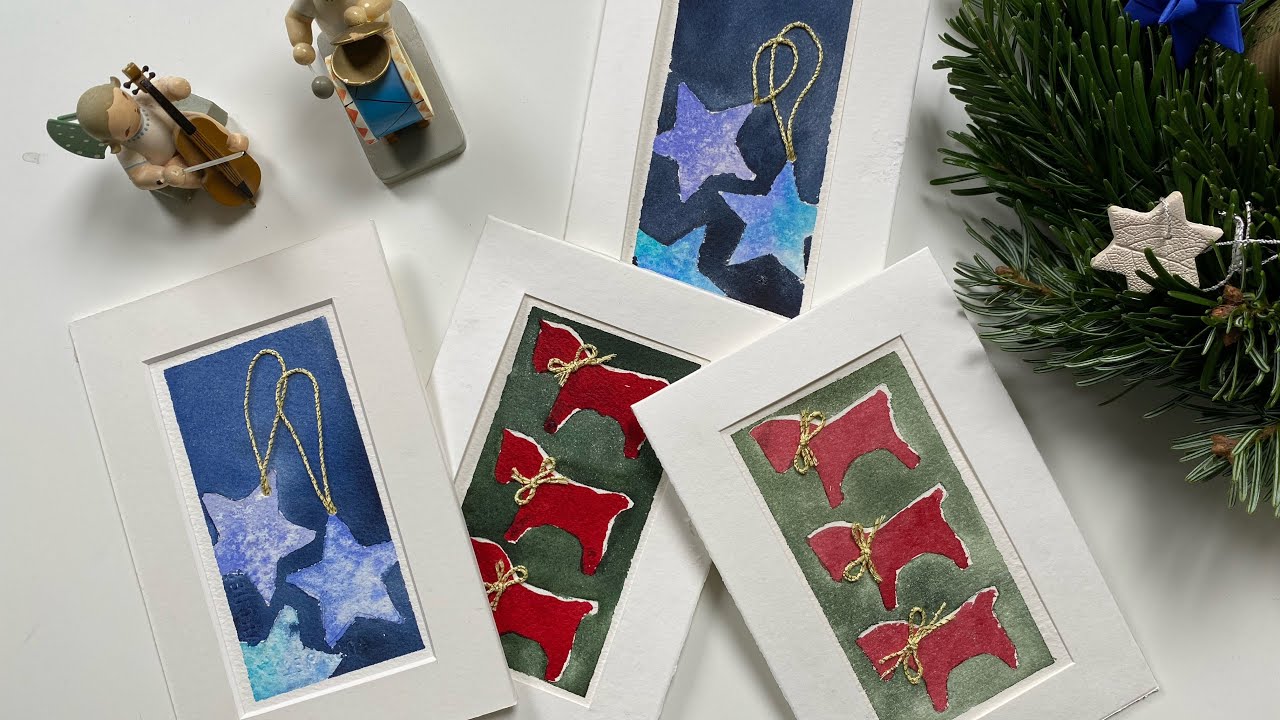 Advent Grußkarten basteln - Aquarell