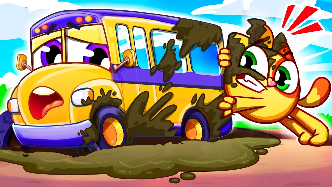 Wheels on the Bus 🚌 Kitty Rides a School Bus for the First Time! 😻 Baby Cars Kids Songs