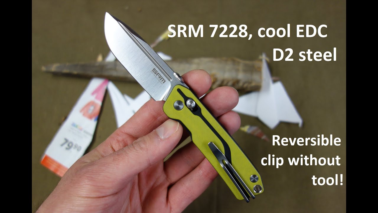 SRM 7228 cool EDC knife with reversible clip without tool, D2 steel. Speechless review.