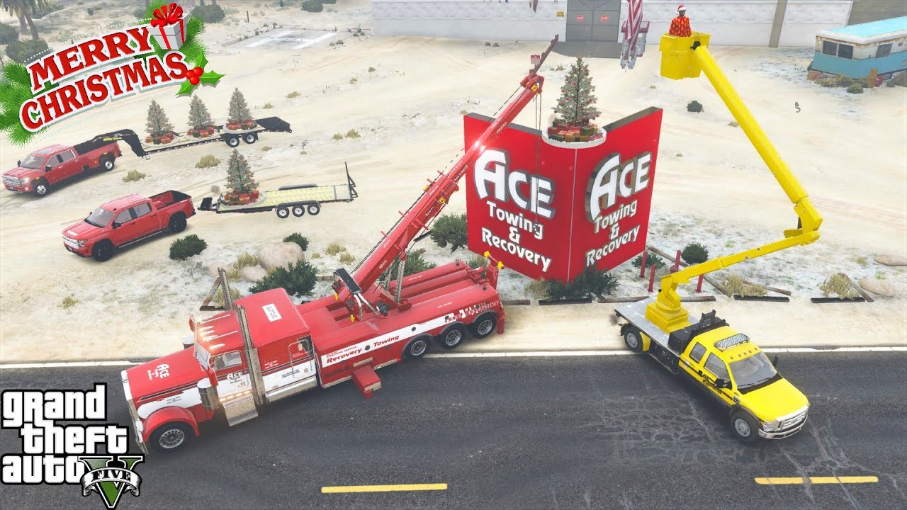 GTA 5 Real Life Mod #241 Setting Up Christmas Trees & Toy Train Sets With Ace Towing Heavy Rotator