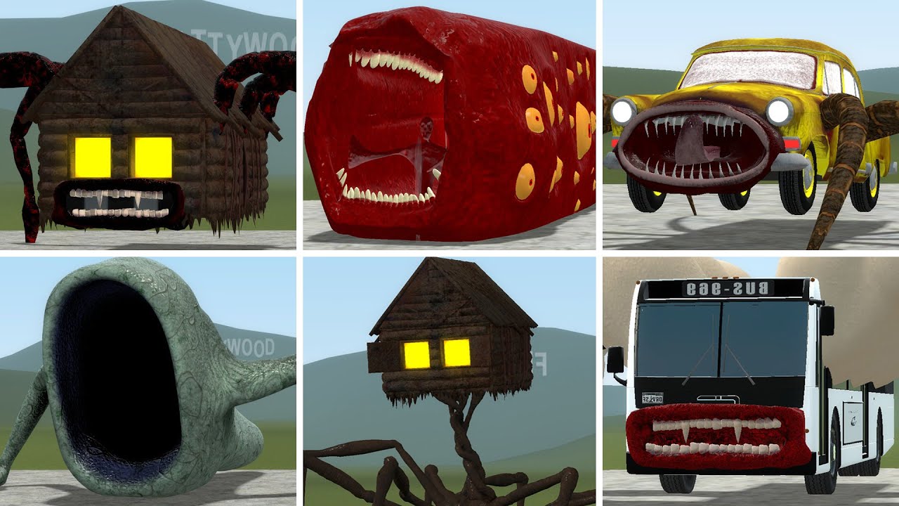 HOUSEHEAD BUS EATER, TRAIN EATER, CAR EATER, SEA EATER VS ALL TREVOR HENDERSON BATTLE In GMOD!