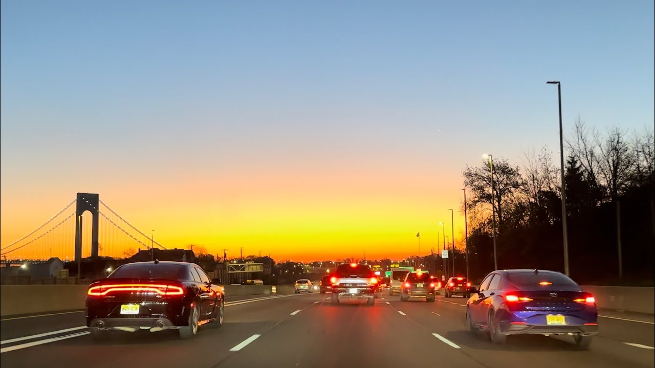 Driving The Verrazzano Bridge at Sunrise