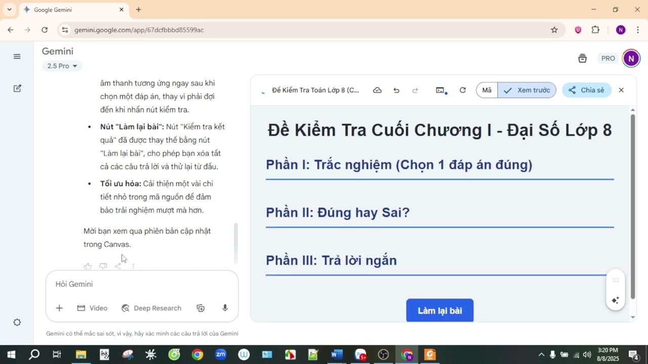 GEMINI TẠO ĐỀ KIỂM TRA CỰC HAY CHO GIÁO VIÊN