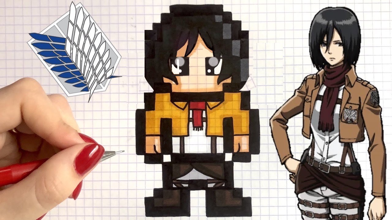 COMMENT DESSINER MIKASA PIXEL ART - ATTAQUE DES TITAN