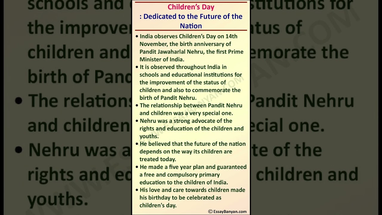 10 Lines On Children's Day in English | Essay On Children's Day in English | Children's Day Essay