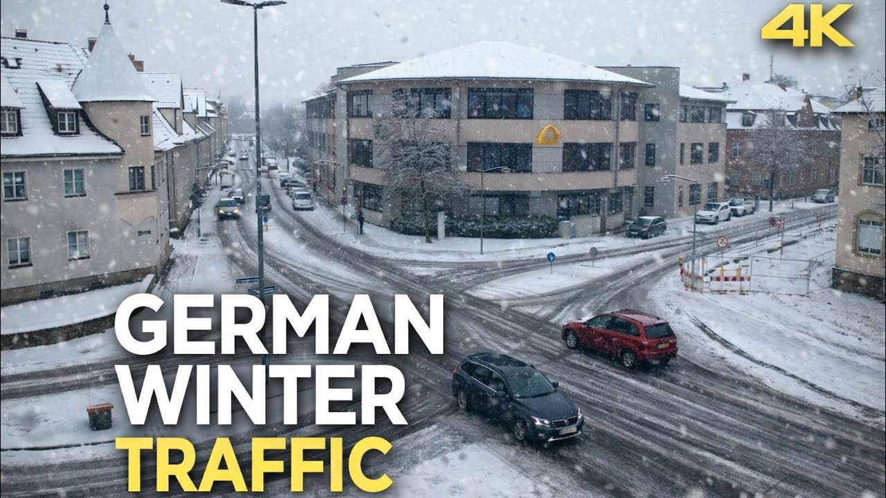 GERMANY SNOW TRAFFIC ❄️ | Real Winter Intersection in 4K | Relaxing Ambient City View