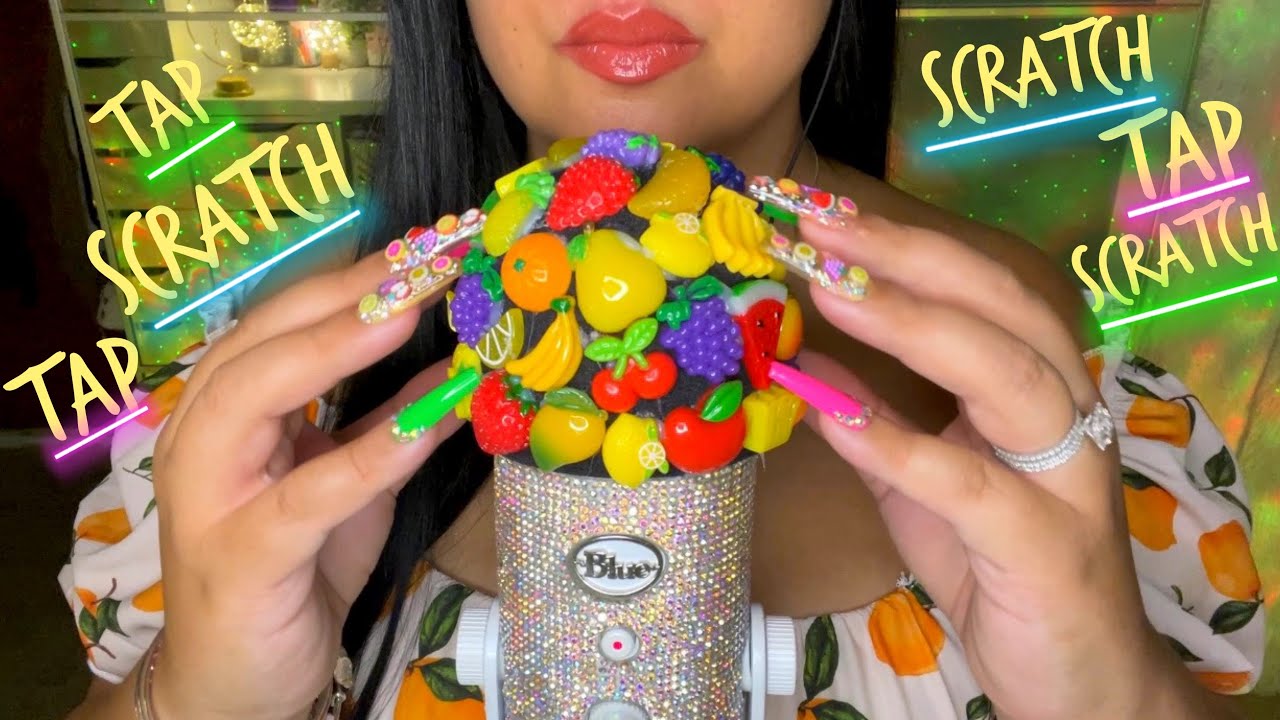 ASMR Tingly Mic Scratching & Tapping 🍋🍒 Fruit Embellished Mic Cover
