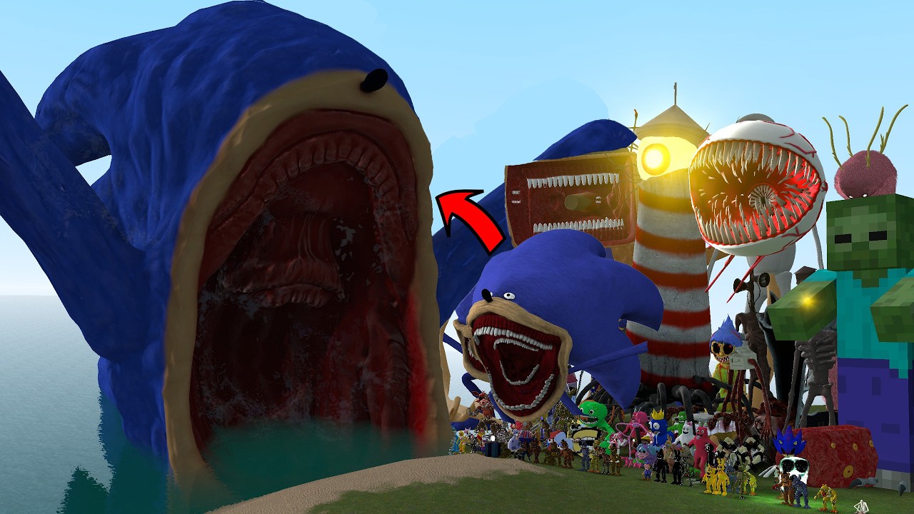 NEW SONIC SEA EATER TAPES VS ALL MONSTERS In Garry's Mod