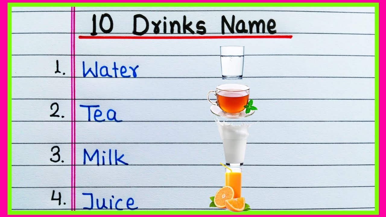 10 Drinks Name | 10 Beverages Name | Names of Beverages in English 