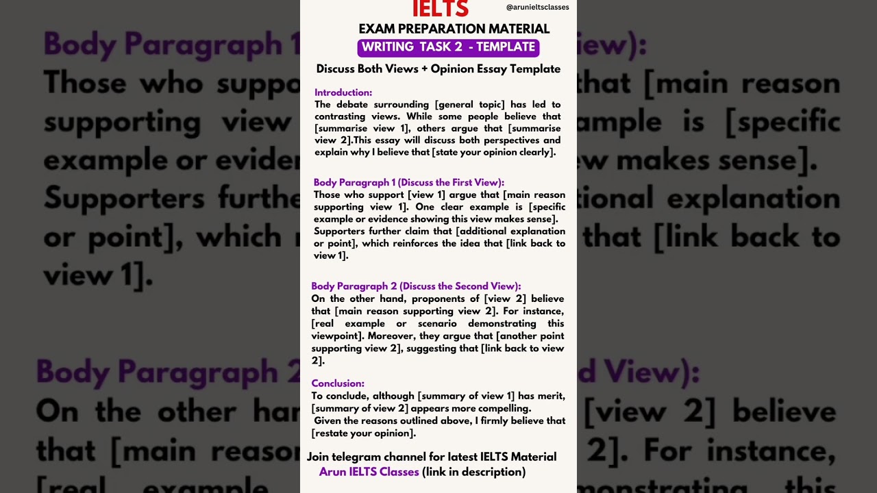IELTS Writing task 2 template | Template for discuss both views type #shorts