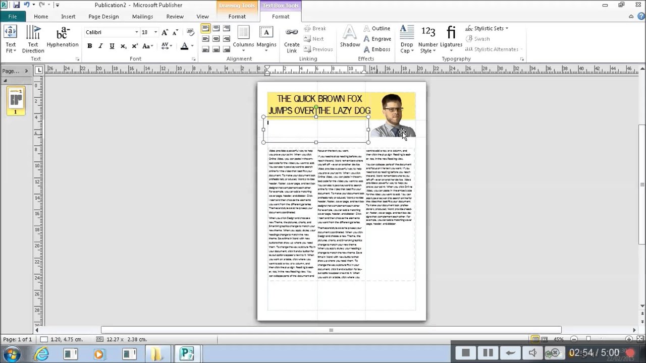 Microsoft Publisher - Working with columns of text and using layout guides.