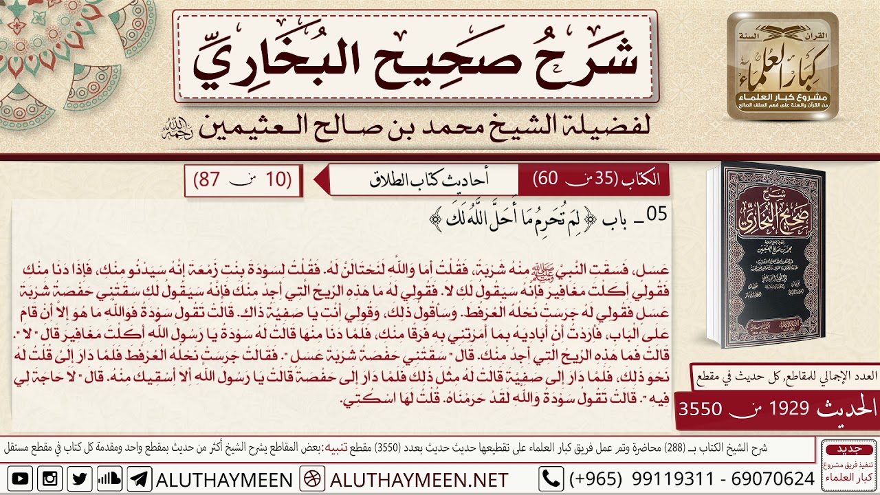 1929 - 3550 حديث سمعت عائشة أن النبي كان يمكث عند زينب بنت جحش...📔 صحيح البخاري - ابن عثيمين