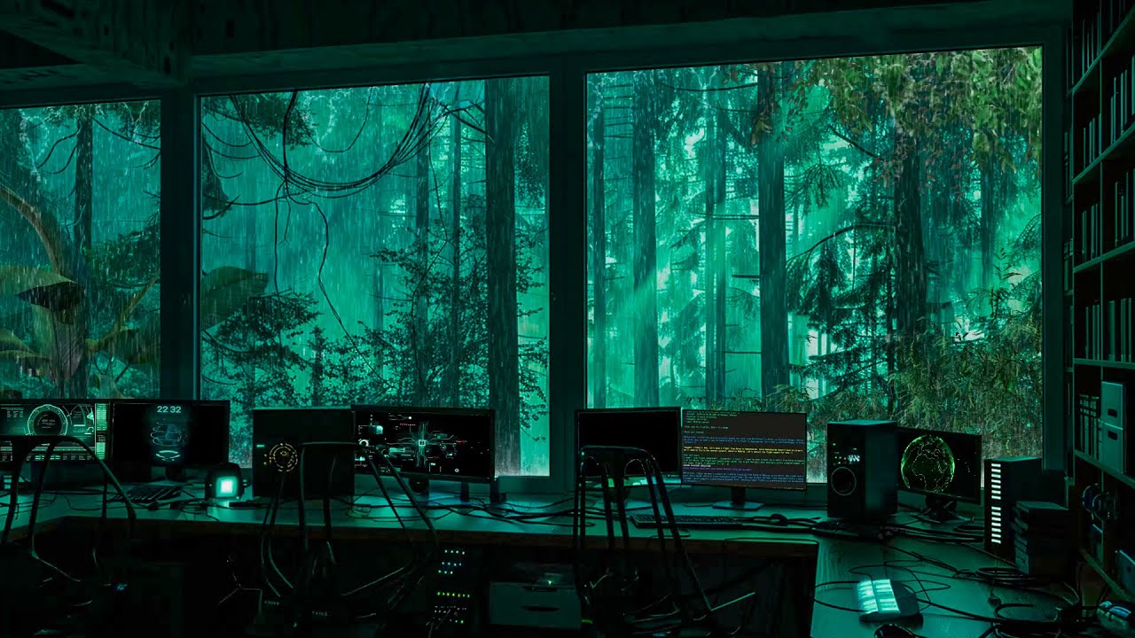 Abandoned Tech Lab in the Rainy Forest | Gentle Raindrops on Glass | Rain Sounds for Sleep & Focus