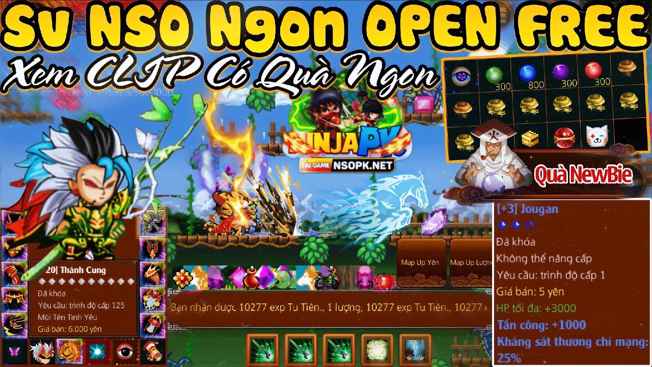 NinjaSchool Online Lậu Sever OPEN Free Map Up Xu Lượng Nhận CODE Khủng Mắt Jougan +3 Linh Ấn Max TL9