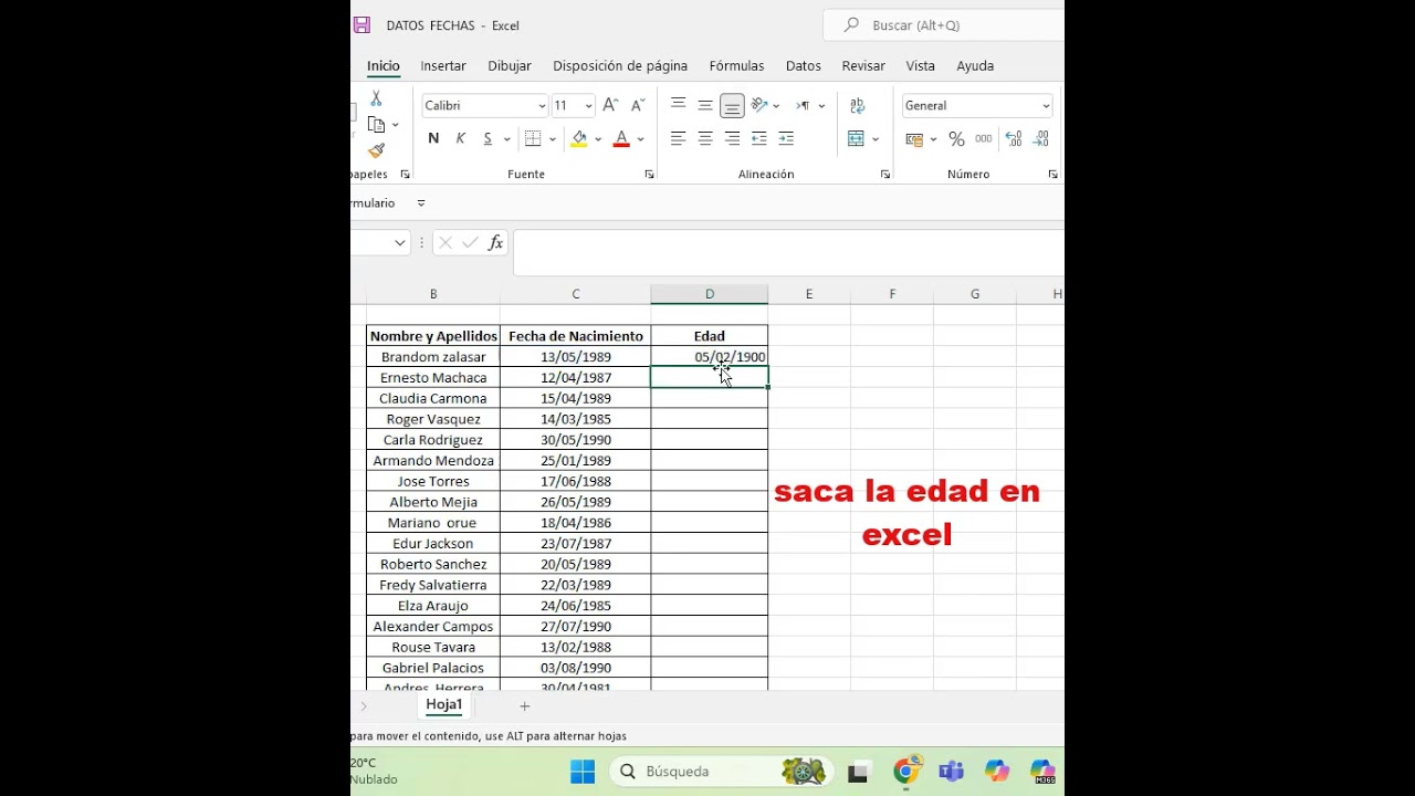 Como Calcular la Edad en Excel   Fecha de nacimiento #excel #tutorial #exceltips #tips  #clases