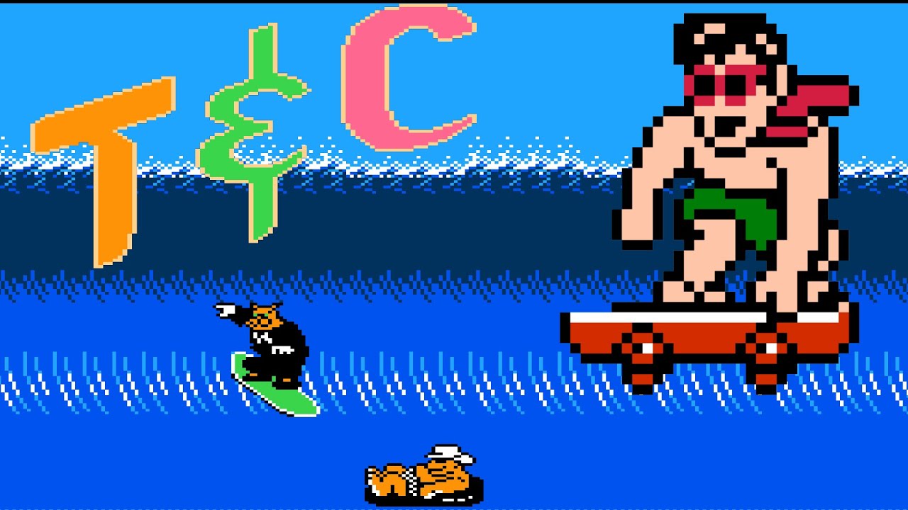 T&C Surf Designs (NES) original video game | full game (all 3 modes) session for 1 Player 🎮