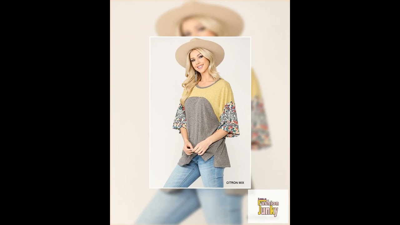 Colorblock Knit And Floral Print Mixed Top With Dolman Sleeve