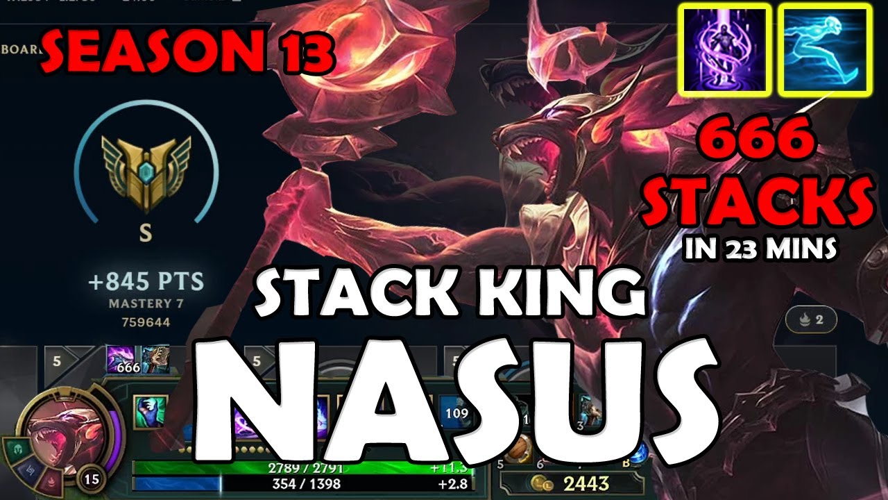 NASUS The Stack King - 666 Stacks In 23 Minutes  | Nightbringer Nasus VS Aatrox