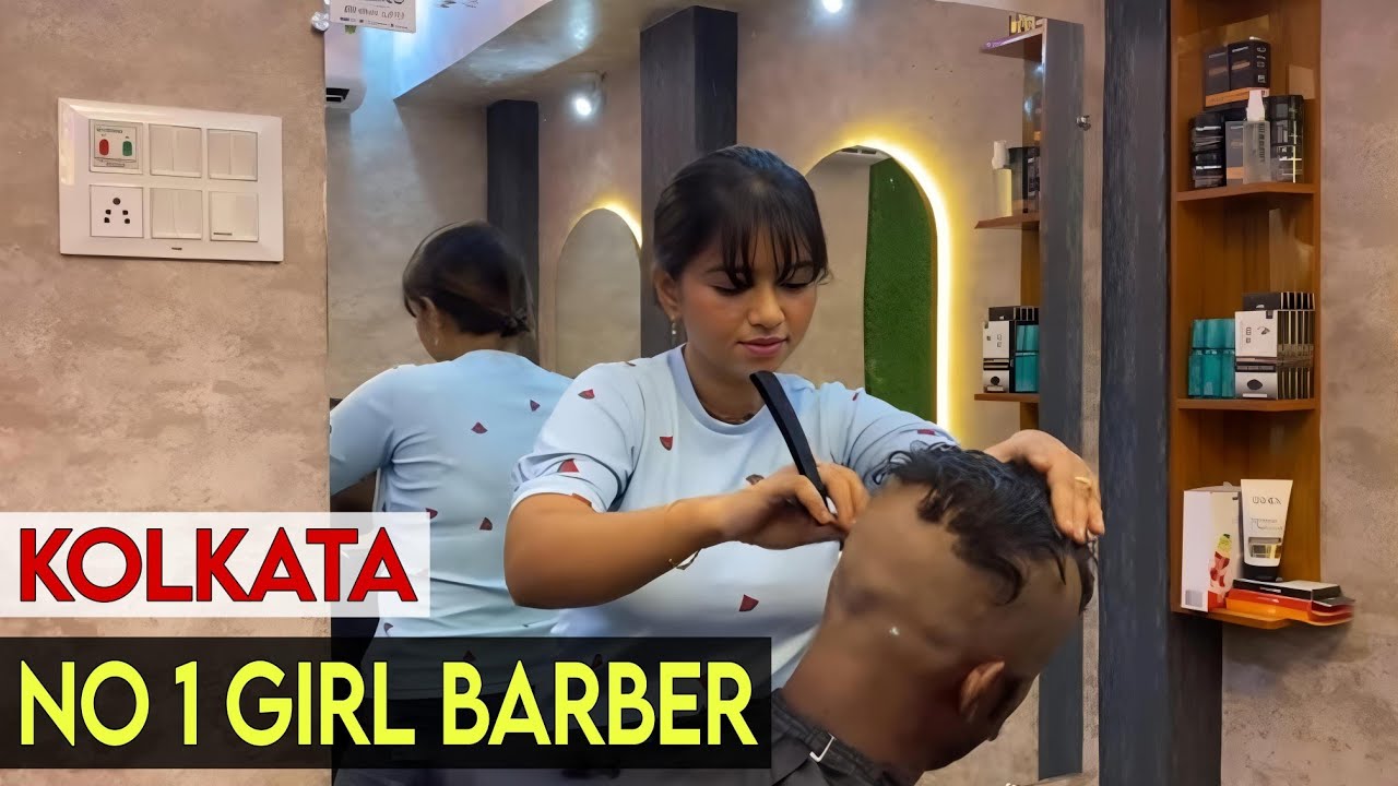MENS HEADSHAVE BY GIRL BARBER || KOLKATA BEST FEMALE BARBER || MISS BARBER
