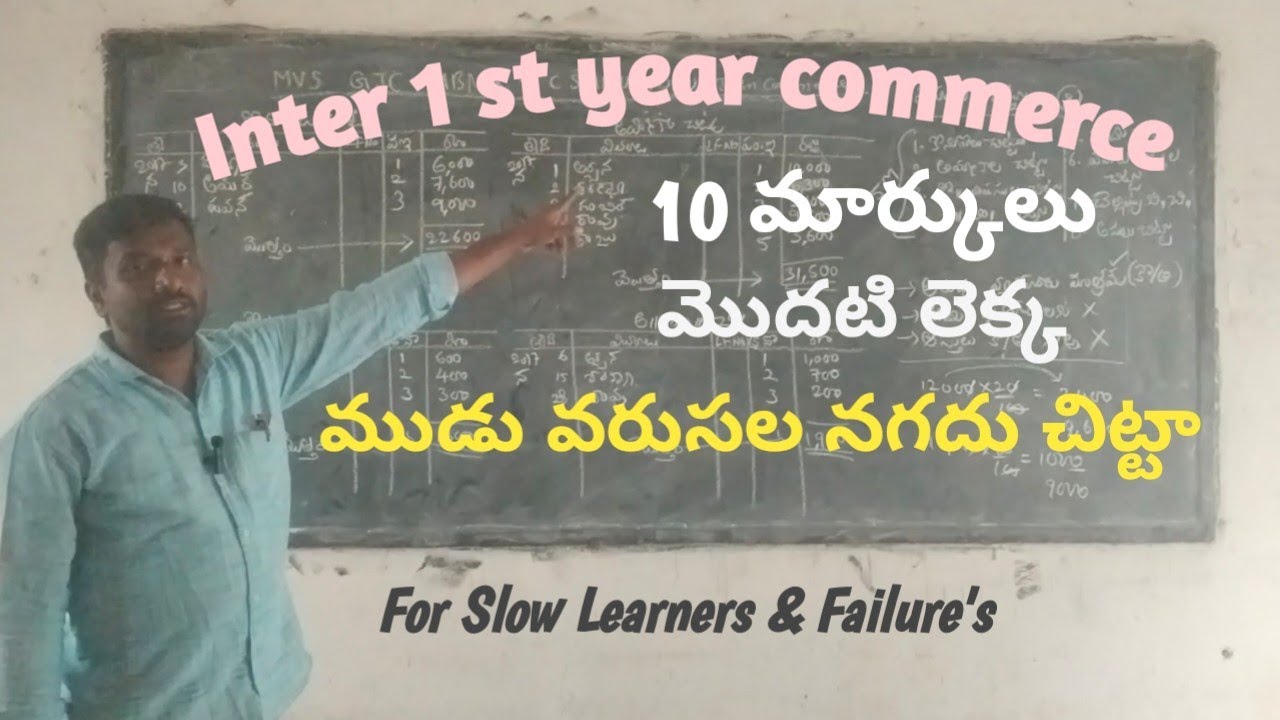 మూడు వరుసల నగదు చిట్టా, Inter 1st year Commerce