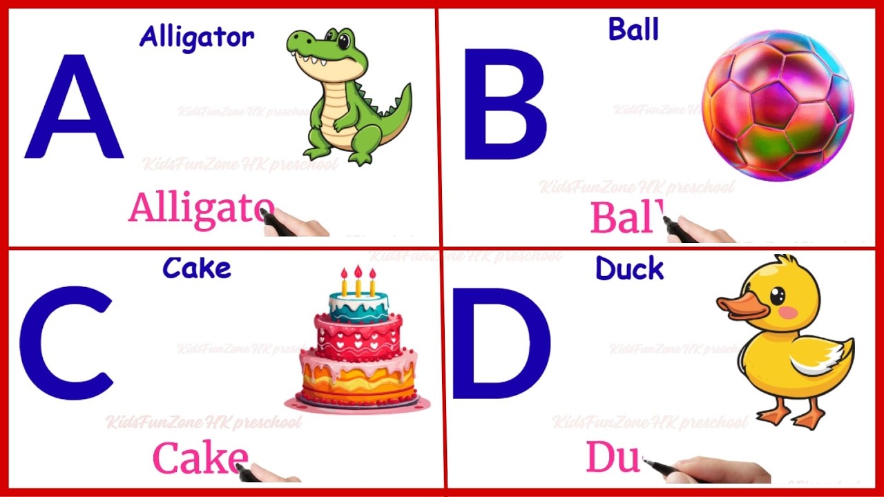 ABCD | Learn letters A to Z with Images Spelling and Video | ABC preschool learning  @KidsFunZone-01