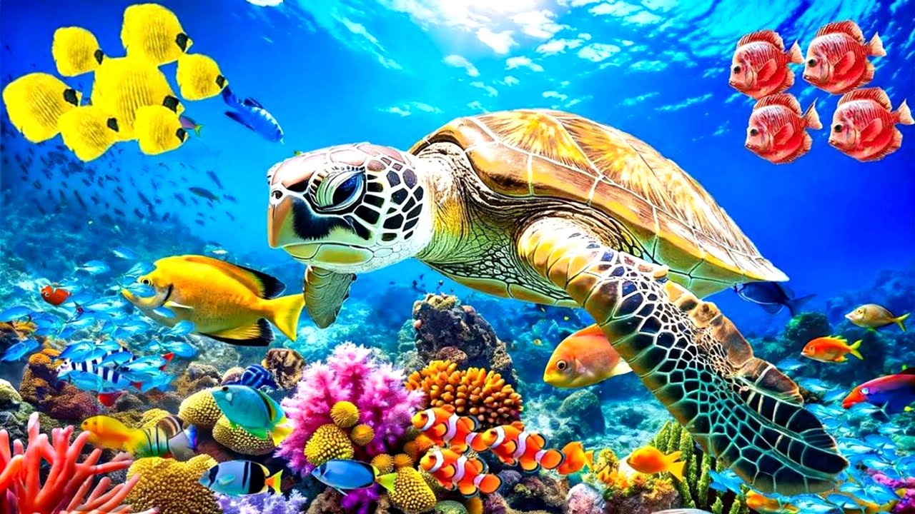 Peaceful Dolphins Gliding Through a Colorful Coral Reef | Ocean Relaxation 🌊