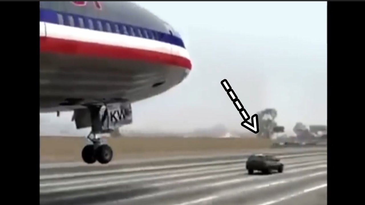 (Goofy) animation of a plane landing on the highway of LA (fake)