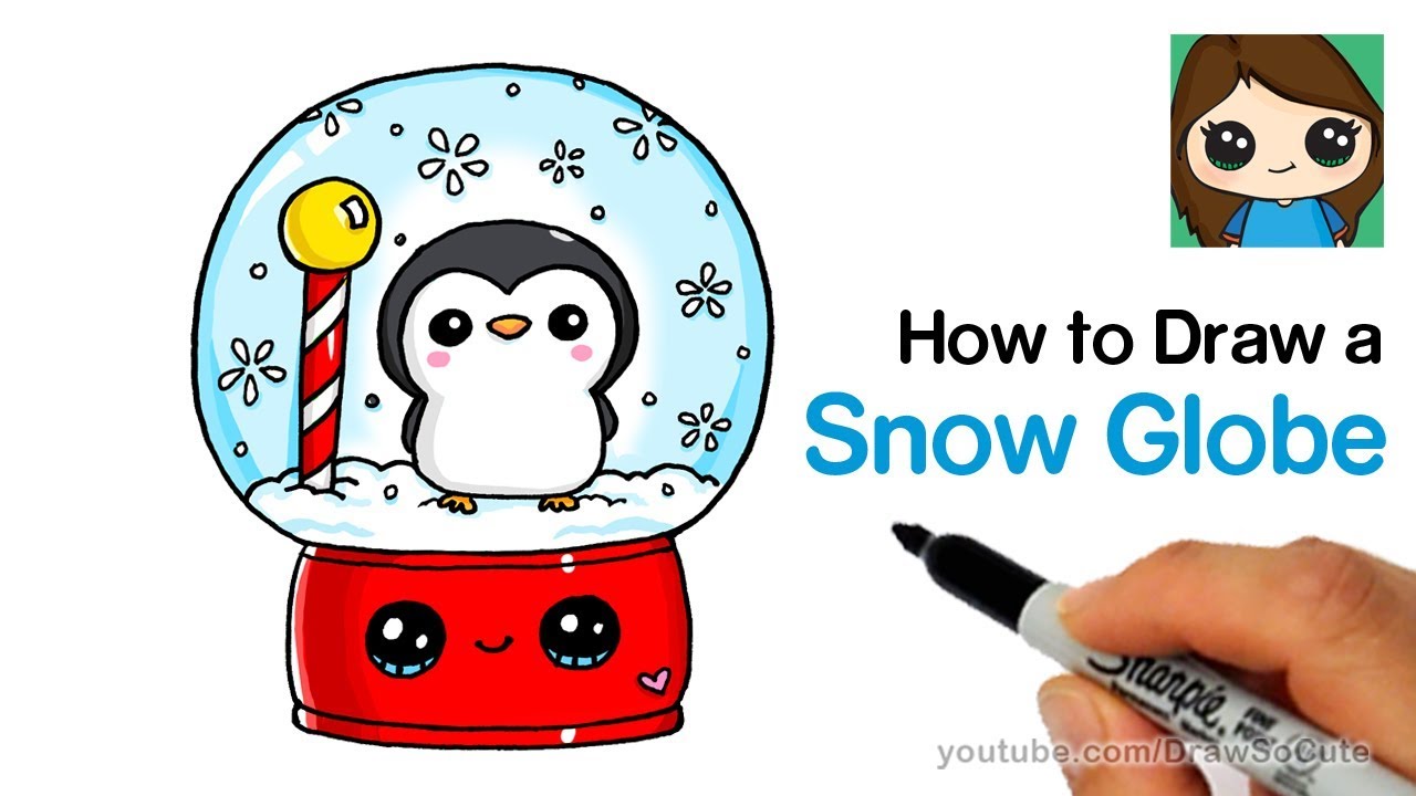 How to Draw a Snow Globe Easy with Cute Penguin