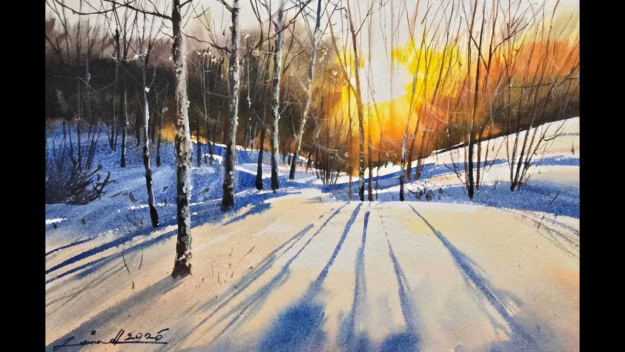 How to Paint a Winter Sunset with Long Shadows | Watercolor Tutorial