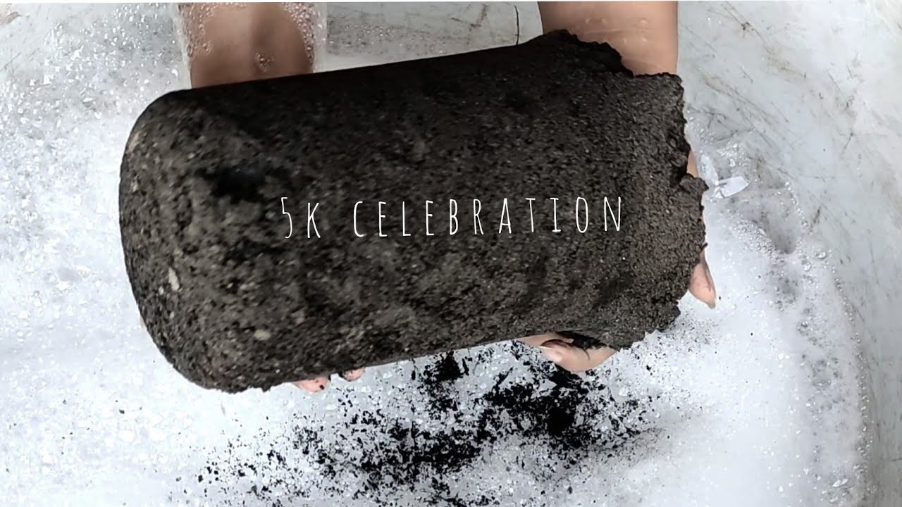 ASMR: 5k celebration vid/soft powdery pure charcoal huge cylinders crumble in foamy water 🤤