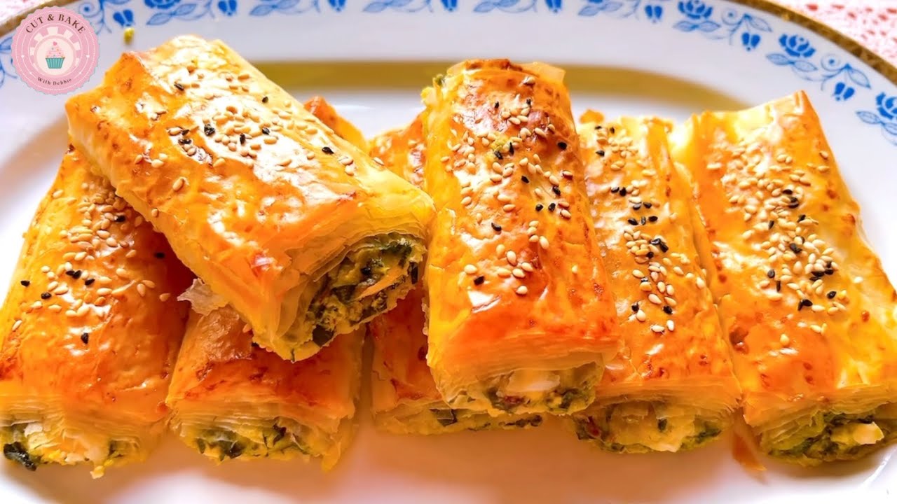 Turkish Borek recipe with spinach & feta cheese very crispy pastry