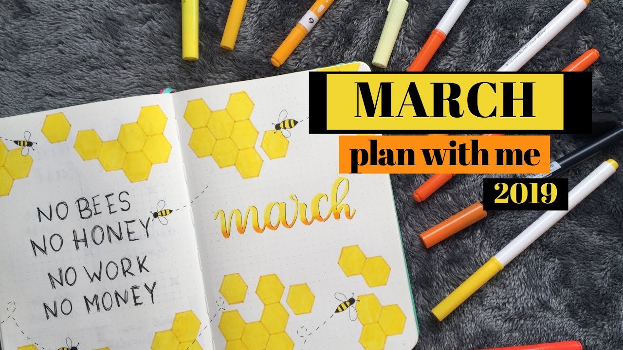 PLAN WITH ME | March 2019 Bullet Journal Setup - Bees & Honeycombs Theme