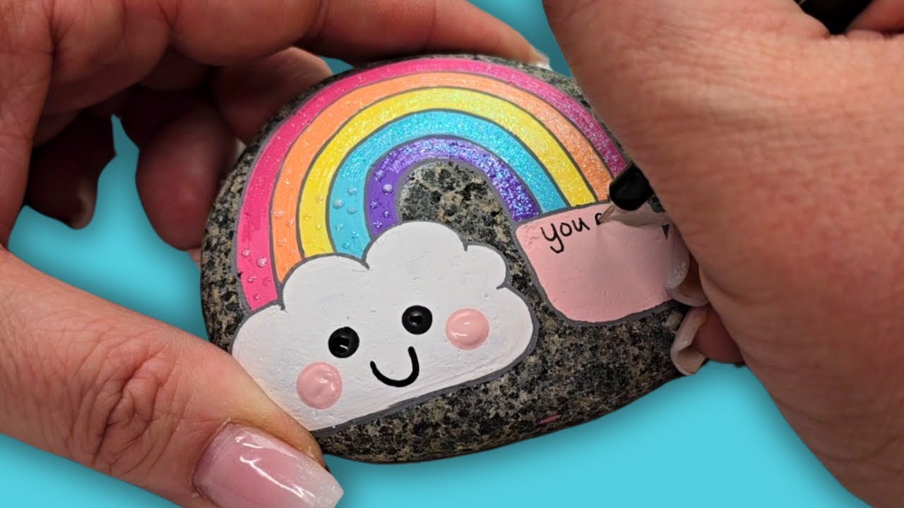 🌈 Whimsical Rainbow Rock Painting for Self Care!