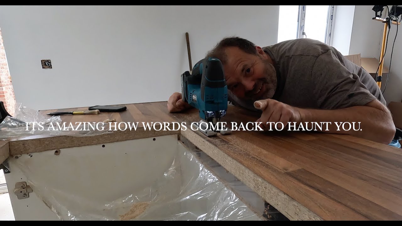 Garden project part 58. Constructing cupboards &  fan housing. Installing worktop & appliance holes