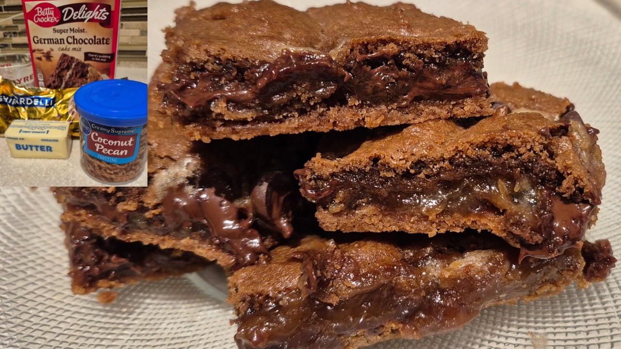 Gooey German Chocolate Bars made with Box Cake Mix | Easy Dessert for Busy People