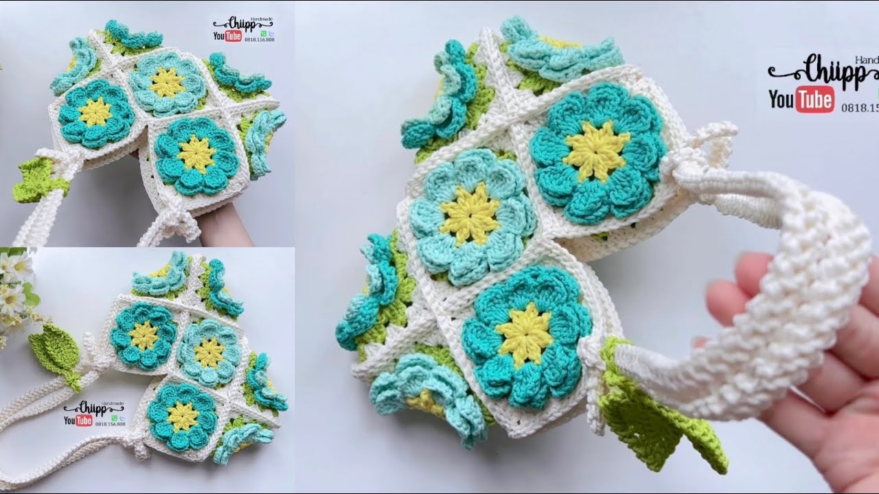 [ENG] Móc túi xách ghép ô hoa nổi 3D 🌸 3D Crochet Flowers Bag