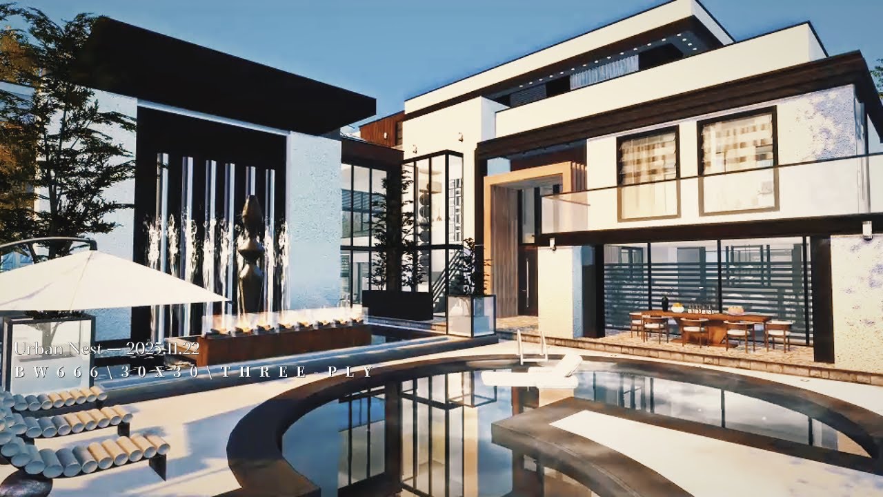Sims 4 | Urban Nest — Modern 30×30 Home with Double-Height Living & Water Courtyard